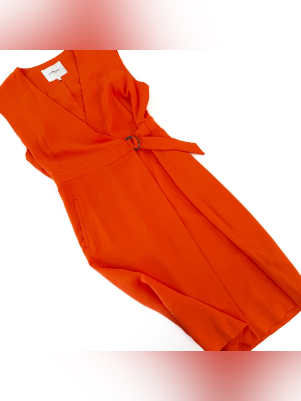 L.K. Bennett Dress Womens US 8 Orange Wrap Midi Classic - Picture 2 of 8